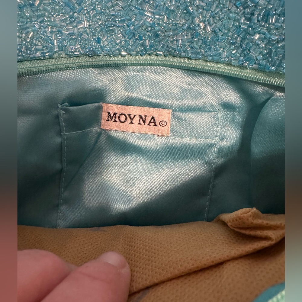 Moyna - Turquoise Blue Orange/Coral Reef Beaded Fold Over Clutch w/Dust Bag EUC - Picture 5 of 10